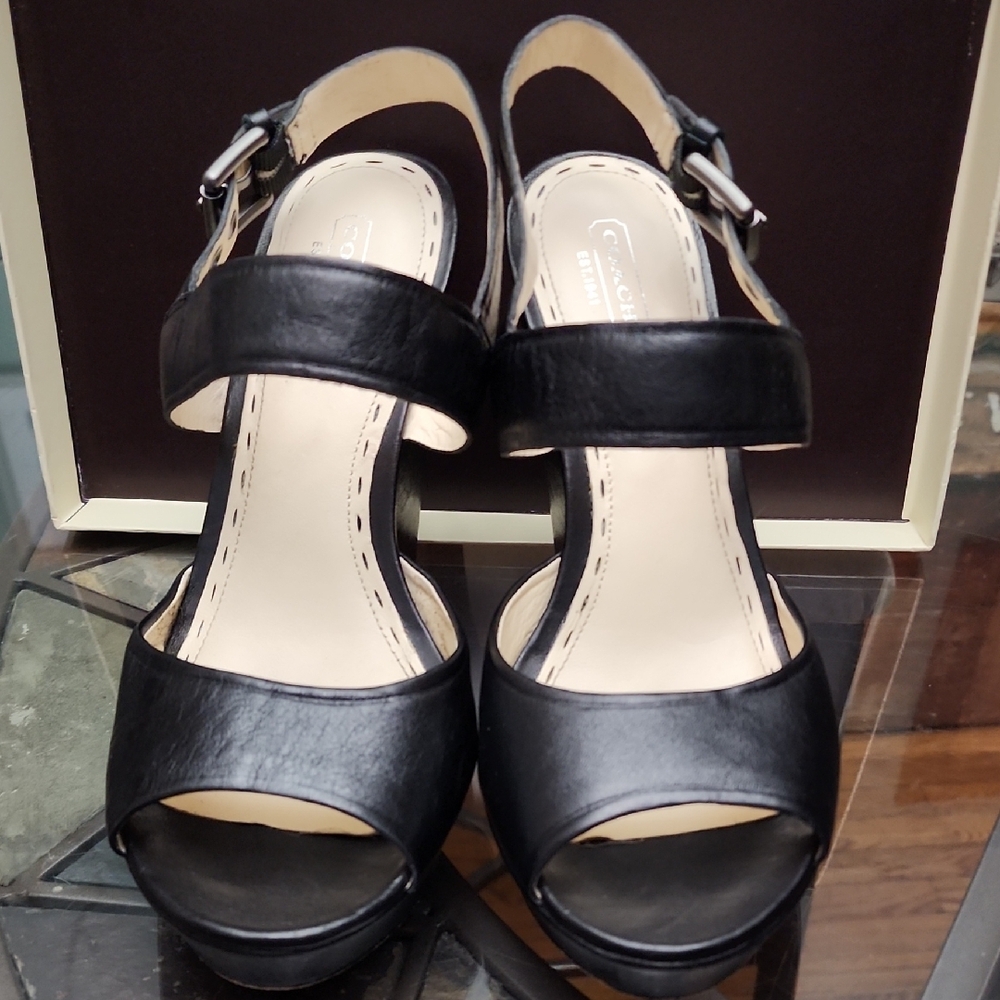 Coach Black Chunky Heel Sandals